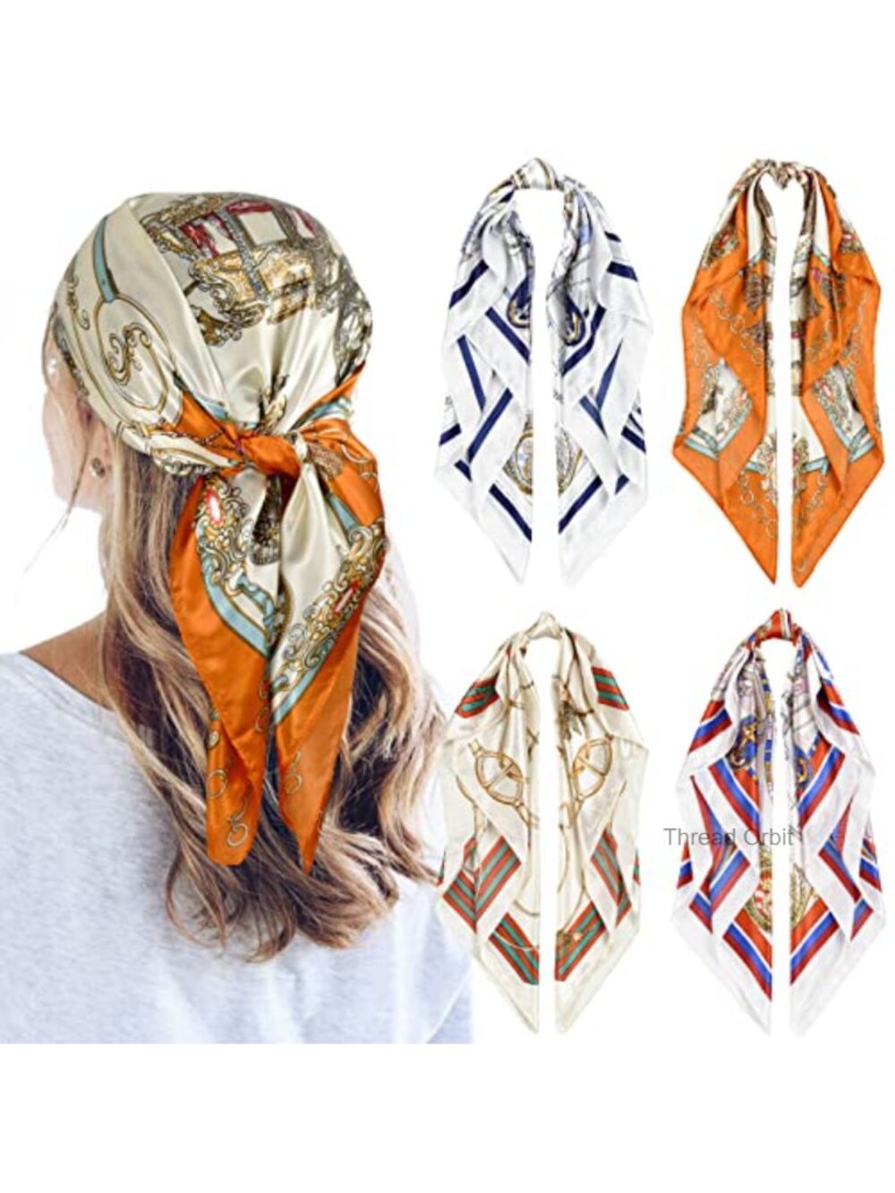 Satin Silk Feeling Large Square Scarf 35x35 Head Wrap Neck Scarves 4 Pc